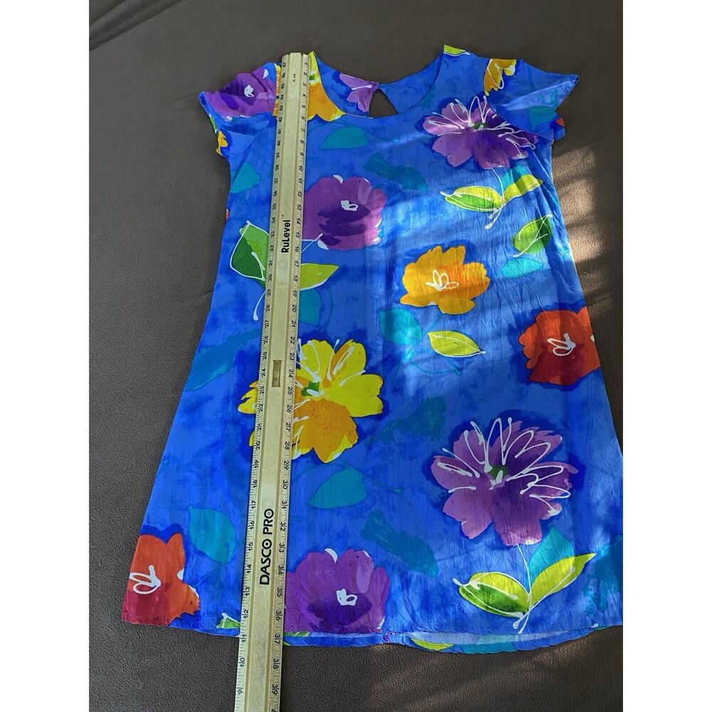 Jams World Sz L Hula Moon Trademark Hawaii Shift Cobalt Blue Yellow Floral Dress - Picture 8 of 9